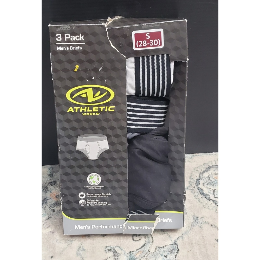 Athletic Works 3-Piece Mens Brief Underwear Performance Moisture Wicking ~ Sz‎ S